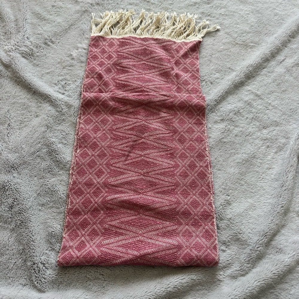 Handmade Local Artisan Pink Patterned‎ Scarf with Fringe